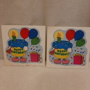 Vintage Carson-Dellosa Happy Birthday 2 Large Stickers Cake Balloons Candle READ